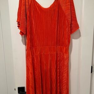 Boohoo Plus Red Ribbed Ruffled Midi Sundress